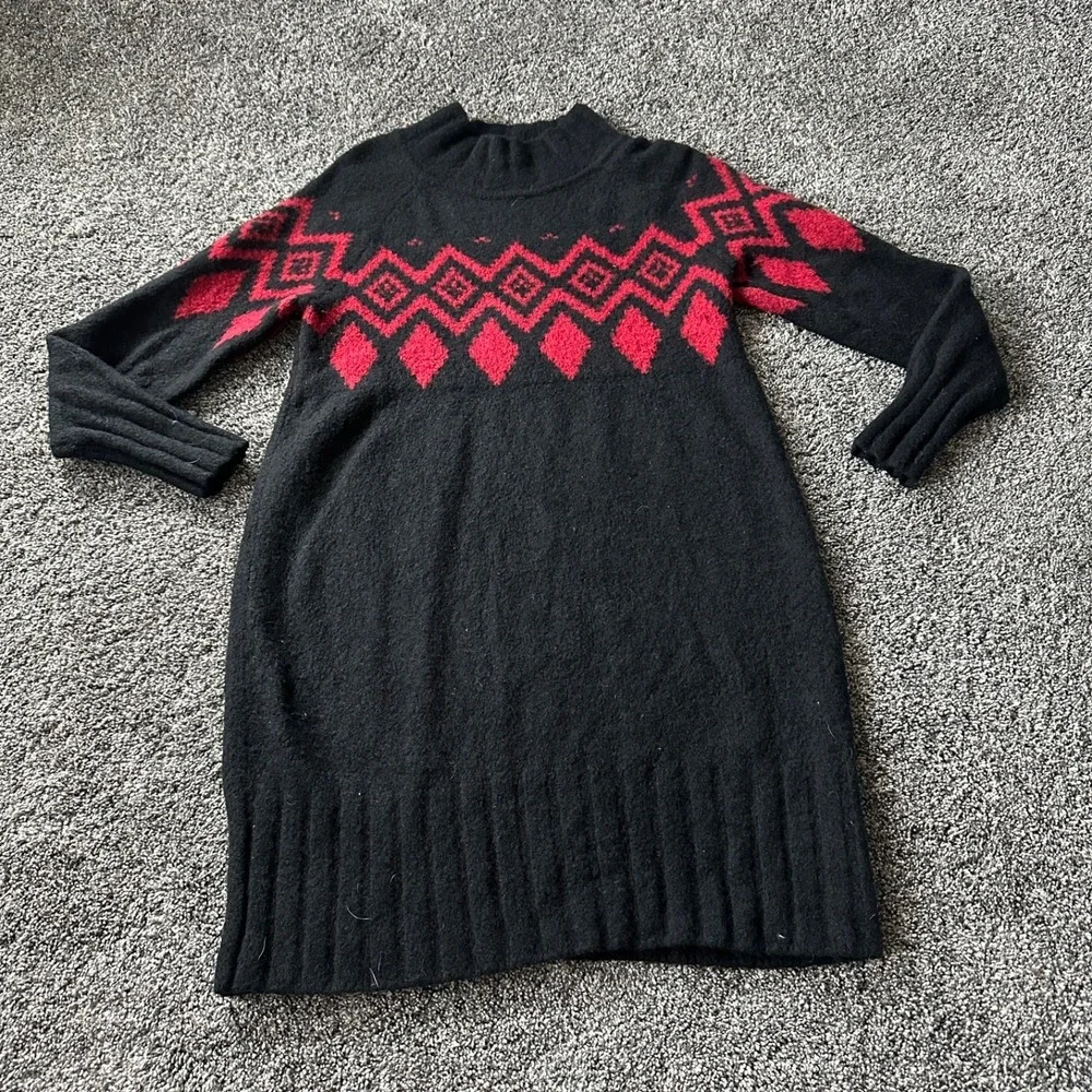 Banana Republic Sweater‎ Dress Women's M Black Red Isle Wool Blend Long Luxury